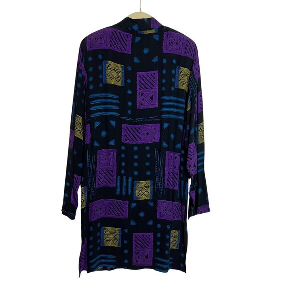 Nouveau Monde Womens Shirt Dress Small Black Purple Blue Mixed Print Rayon VTG - Picture 3 of 5